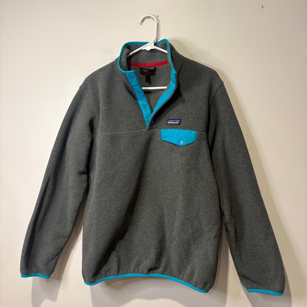 Patagonia Synchilla Fleece Pullover Womens M Grey Turquoise Snap-T Jacket